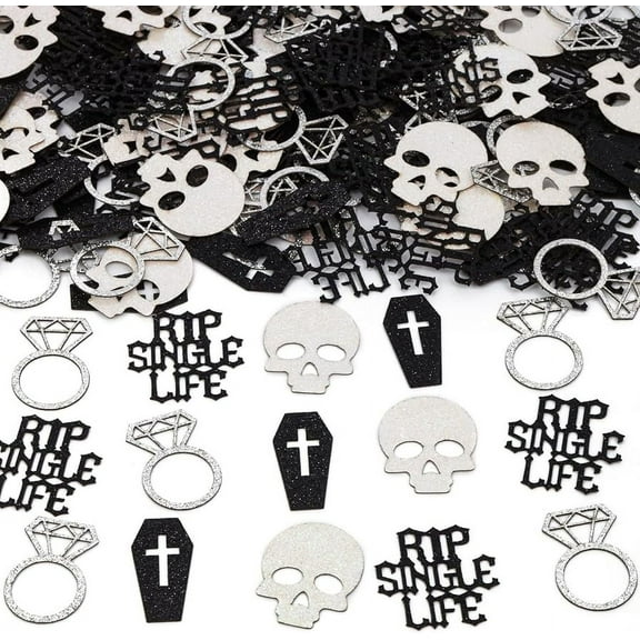 Gothic Bachelorette Party Decorations, Rip Single Life Confetti Glitter for Table Skull Coffin Paper Scatter for Bridal Shower Engagement Wedding Party Supplies