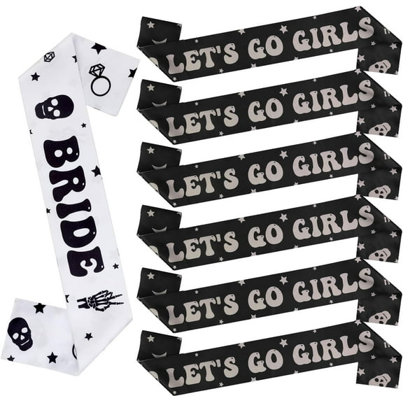 Gothic Bachelorette Party Sash, 7pcs Halloween Bachelorette Party Favor Bride Sash Lets Go Girls Sash Black and White for Gothic Halloween Bridal Shower Halloween Engagement Party