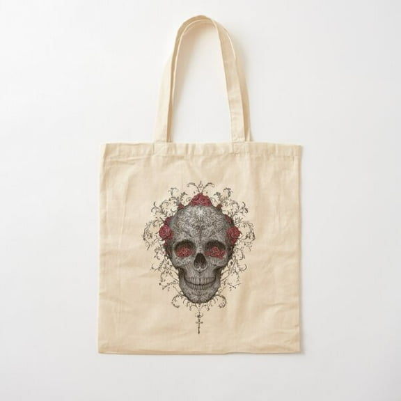 Gothic Baroque Skull – Dark Elegant Design Cotton Tote Bag Canvas Tote Bag, Family Gift For Mother, Her