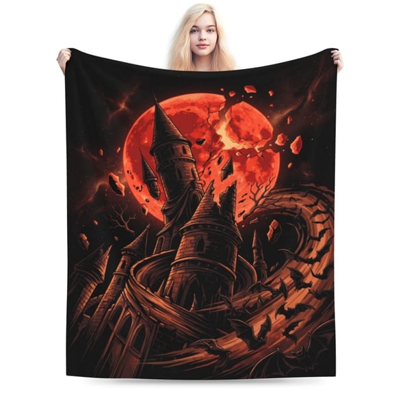 Gothic Bat Blanket, Horror Castle Flannel Throw Blanket, Super Soft Cozy Warm Blanket for Sofa, Couch, Bed, Dark Aesthetic Halloween Home Decor Gift 50x40