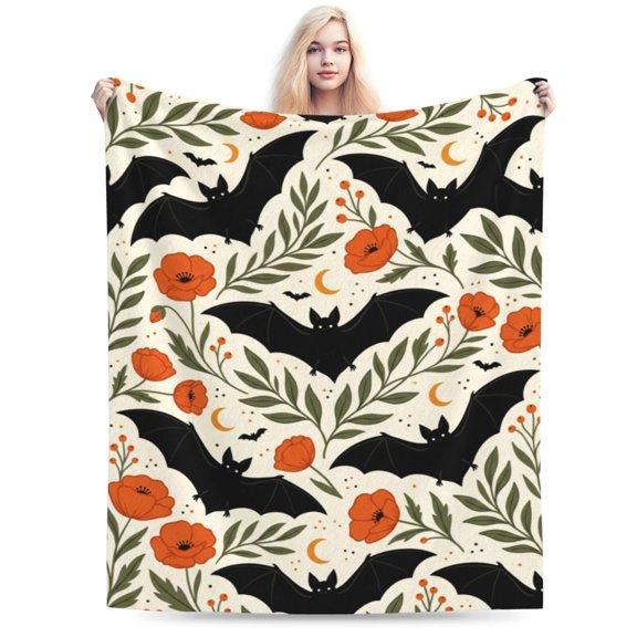 Gothic Bat Blanket, Super Soft Warm Flannel Animal Throw, Cozy Fuzzy Plush Blanket, Gothic Decor for Women Kids Boys Girls Adults 50x40
