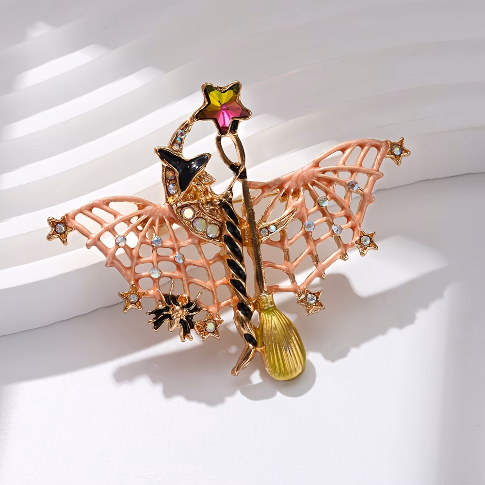 Gothic Bat Brooch Pin, Punk Rhinestone Bat Wing Corsage Accessory, Halloween Costume Jewelry, Year-Round Wearable Irregular Bat Shape Pin