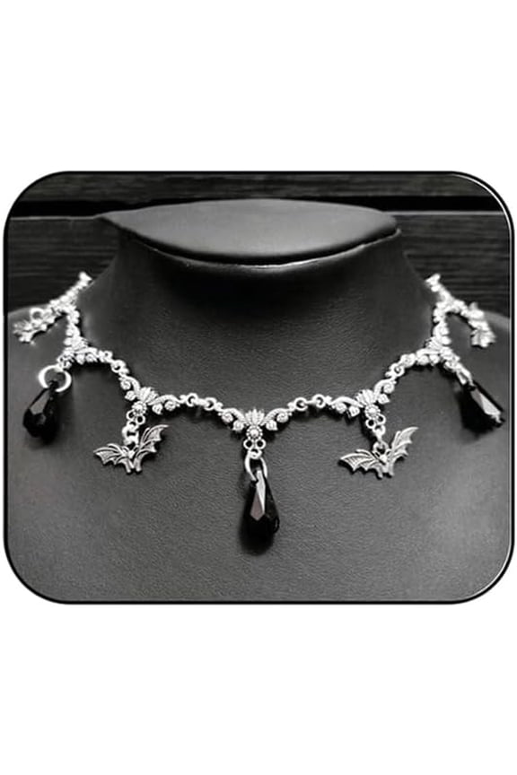 Gothic Bat Choker Necklace for Women,Vintage Victorian Vampire Pendant Necklaces Punk Oval Crystal Cameo Choker Halloween Witch Jewelry Cosplay Party Accessories
