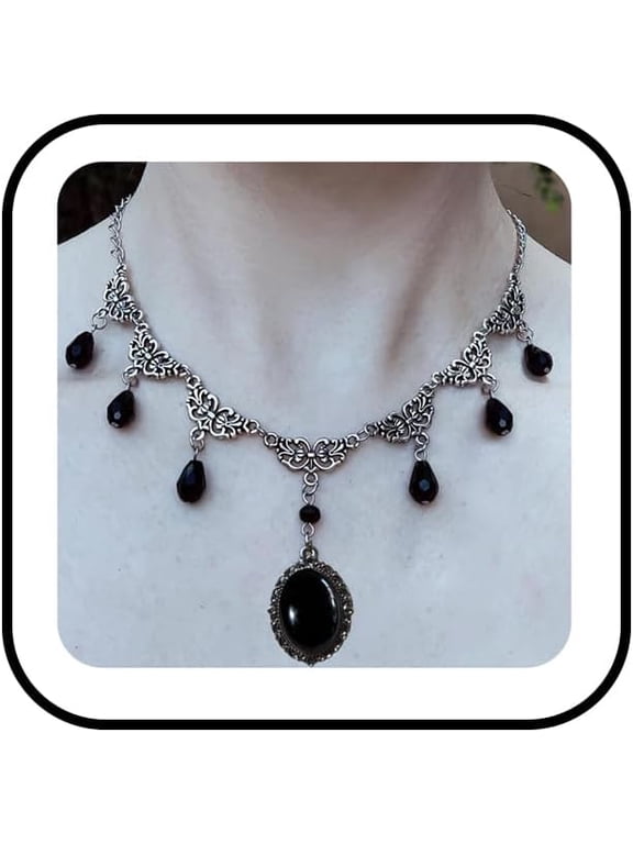 Gothic Bat Choker Necklace for Women,Vintage Victorian Vampire Pendant Necklaces Punk Oval Crystal Cameo Choker Halloween Witch Jewelry Cosplay Party Accessories
