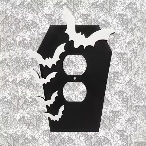 Gothic Bat Coffin Light Switch Cover - 3D Printed Halloween Decor with Bat Silhouettes and Coffin Design