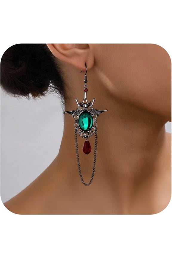 Gothic Bat Earrings for Women Funny Bat Tassel Earrings Vintage Crystal Vampire Earring Retro Goth Halloween Costume Jewelry Holiday Costume Accessories
