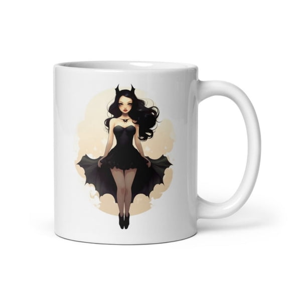 Gothic Bat Girl Mug Dark sy Witchy Coffee Cup, Gothic Aesthetic Ceramic Tea Mug, Spooky Cute Halloween Drinkware.