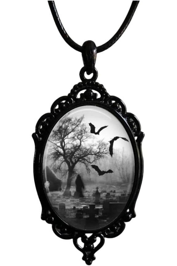 Gothic Bat Glass Pendant Necklace for Women Vintage Gothic Rope Chain Witch Bat Choker Dark Punk Style Necklace Victoria Emboss Necklaces Mystic Witch Jewelry Accessories