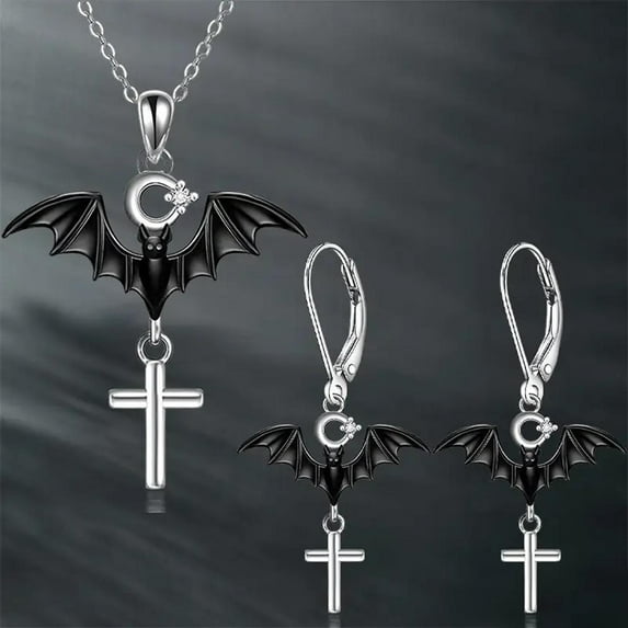 Gothic Bat Necklace and Earrings Set – Vampire Style Jewelry”