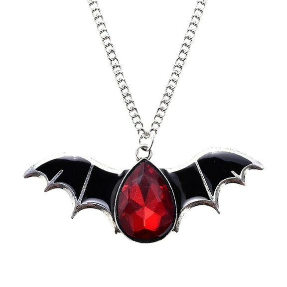 Gothic Bat Necklace for Women - Vampire Bat Pendant with Red Crystals, Halloween Jewelry & Witch Accessory