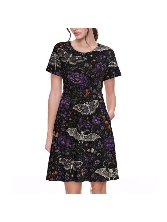 Gothic Bat Owl Dresses Short Sleeve Nightdresses for Women