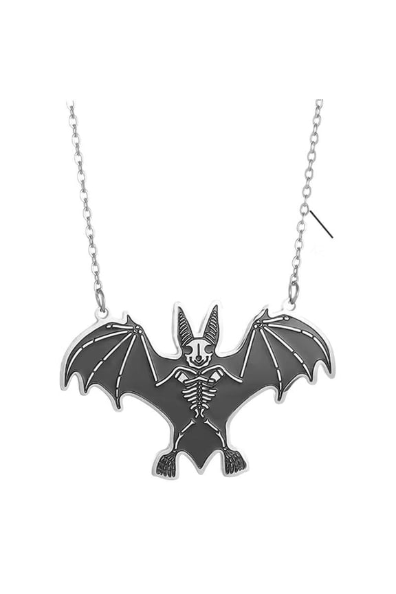 Gothic Bat Pendant Necklace, Stainless Steel Vampire Bat Jewelry, Halloween Goth Accessories for Men