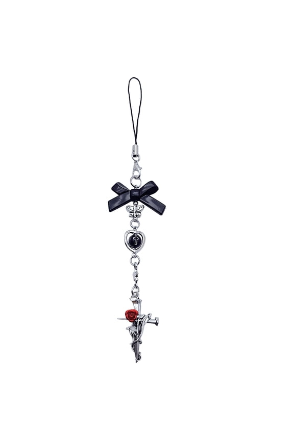 Gothic Bat Phone Charm Beaded Keychain Short Anti Lost Rope for Women Men Halloween Gift Aesthetic Accessories