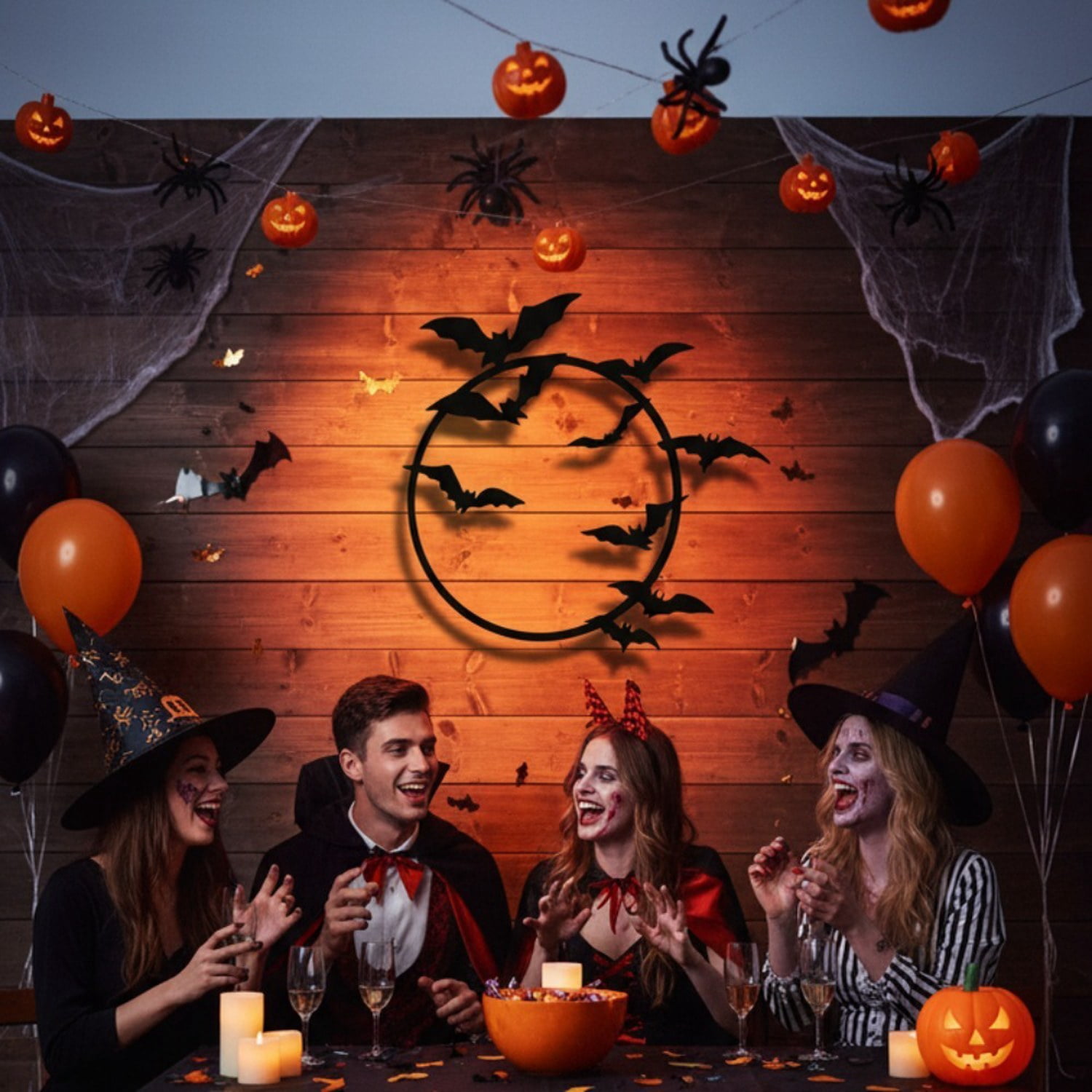 Gothic Bat Wall Decor, Winged Silhouette Metal Sign for Indoor and Outdoor Halloween