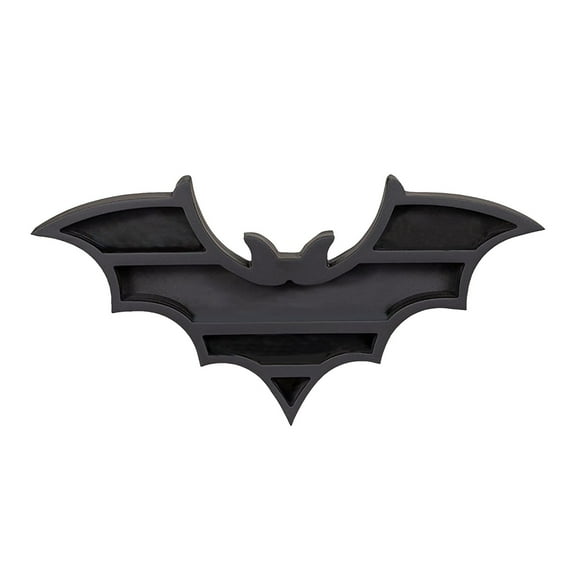 Gothic Bat Wall Shelf - Black Vampire Bat Display Shelf for Spooky Decor, Witchy Room, Goth Bedroom or Kitchen - Hanging Floating Wooden Shelf