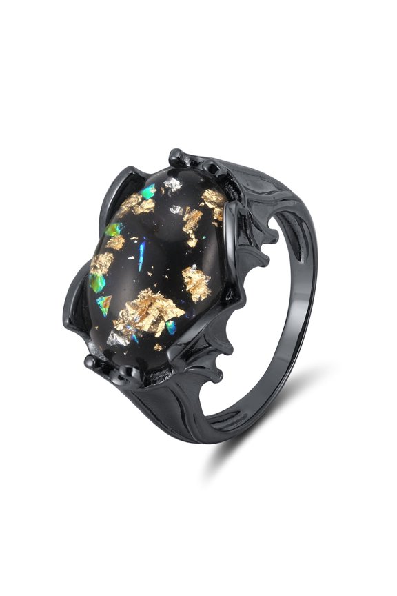Gothic Bat Wing Black Dragon Eye Ring For Women Sterling Silver Ginger Lyne Collection