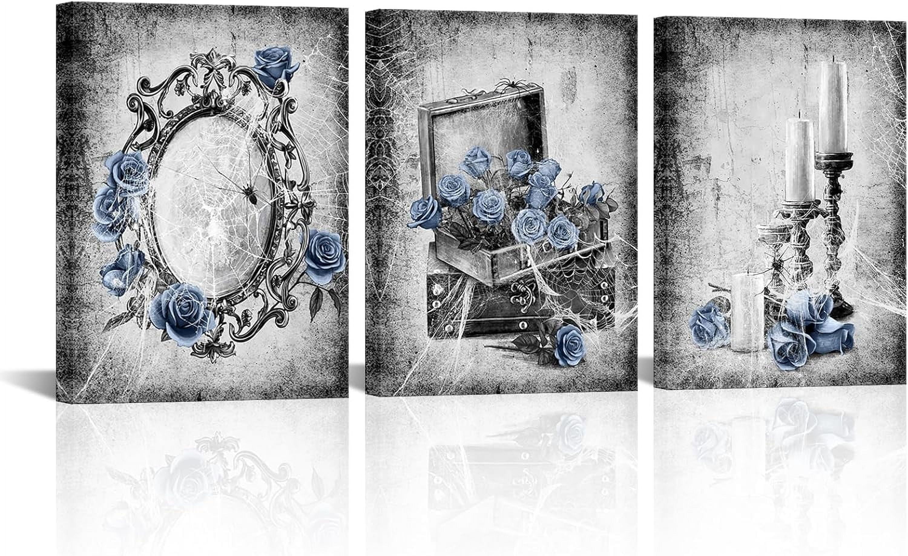 Gothic Bathroom Decor Blue and Grey Bathroom Wall Art Goth Rose Flower ...