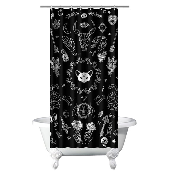 Gothic Bathroom Shower Curtain Celestial Sunburst Moon Star Night Theme, Astral Dark Aesthetic Waterproof Fabric Curtain with Hooks, Mystical Art for Airbnb, Spa, Apartments