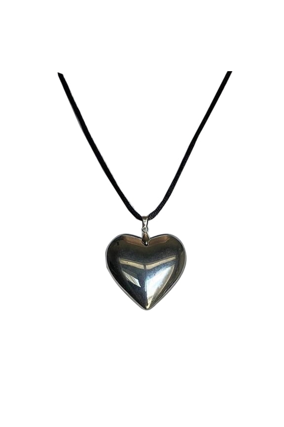 Gothic Bead Chain Necklace Big Love-Heart Charm Clavicle Chain Punk Black Rope