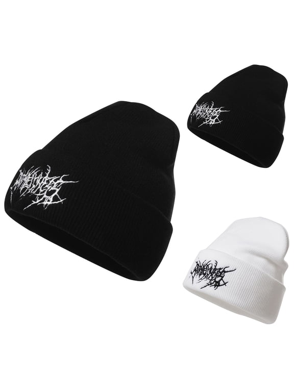 Gothic Beanies Hat for Women Men Y2k Grunge Harajuku Punk Winter Warm Knitted Skull Cap Streetwear