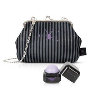 Profusion Cosmetics Gothic Beauty Cosmetic Bag & Lip Balm Set, Halloween Duo Includes Hydrating Lip Balm & Luxurious Black Finish Clutch for Makeup Accessories