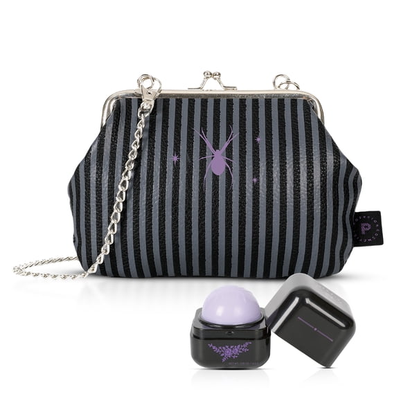 Profusion Cosmetics Gothic Beauty Cosmetic Bag & Lip Balm Set, Halloween Duo Includes Hydrating Lip Balm & Luxurious Black Finish Clutch for Makeup Accessories