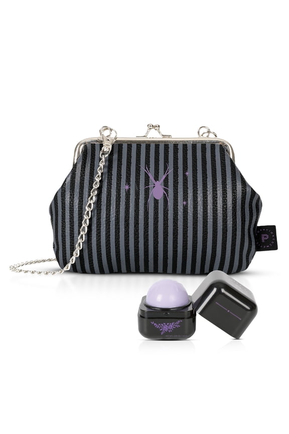 Cosmetics Gothic Beauty Cosmetic Bag & Lip Balm Set, Halloween Duo Includes Hydrating Lip Balm & Luxurious Black Finish Clutch for Makeup Accessories