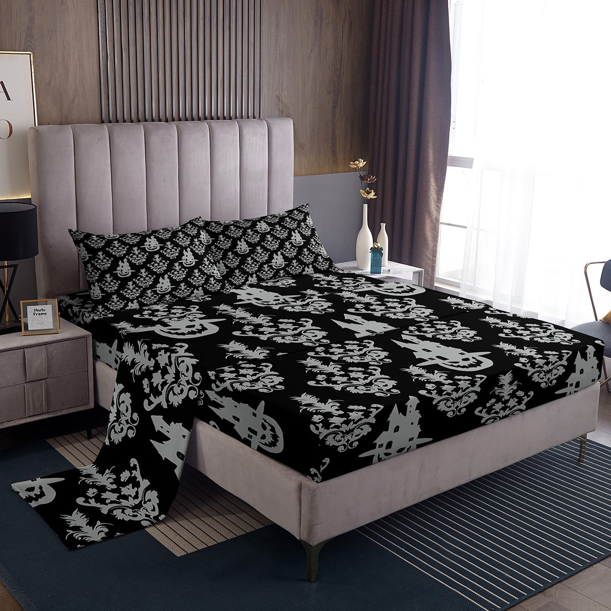 Gothic Bed Sheets Set Spooky Damask Twin Sheet Set for Girls,Castle ...