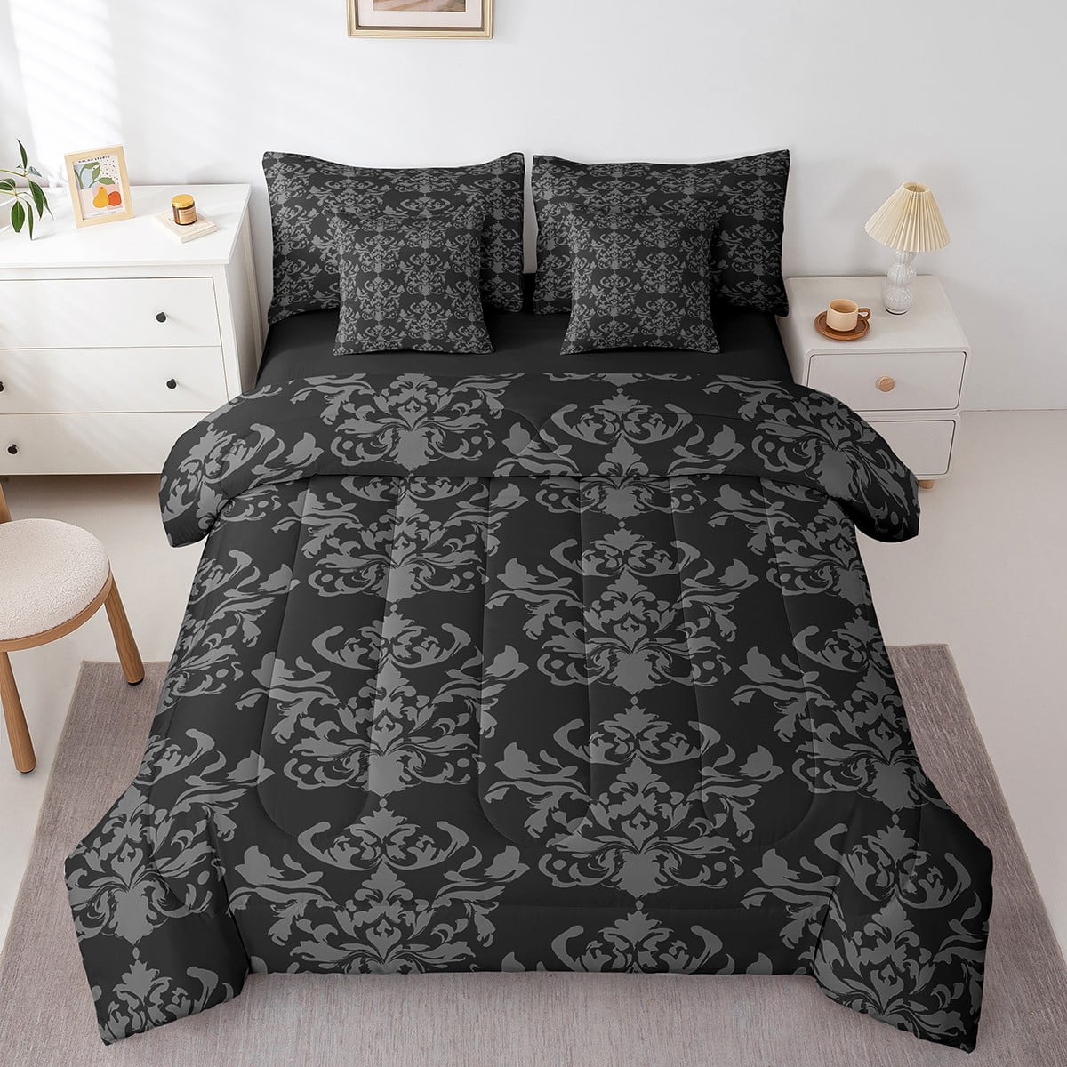 Gothic Bedding Sets Adults Black Damask King Bed in a Bag Gothic ...
