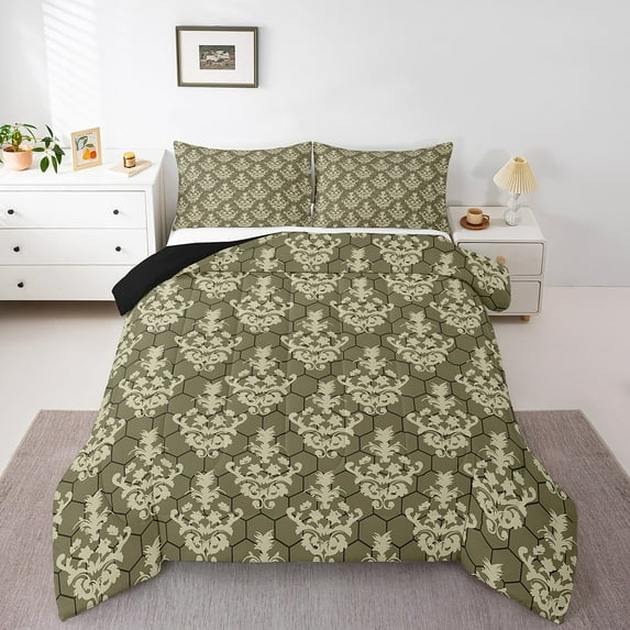 Gothic Bedding Sets Victorian Comforter Set,Black Damask Comforter Set ,Vintage Baroque Goth Bed Set Black Floral Comforter Set Bohemian Decor,Creamy White