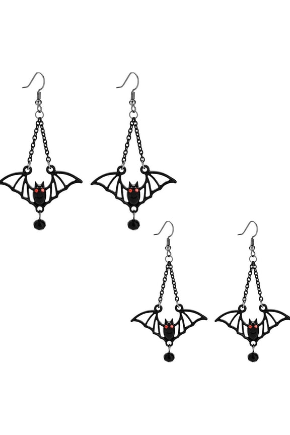Gothic Black Bat Earrings for Women - Vintage Halloween Accessories 2 Pairs