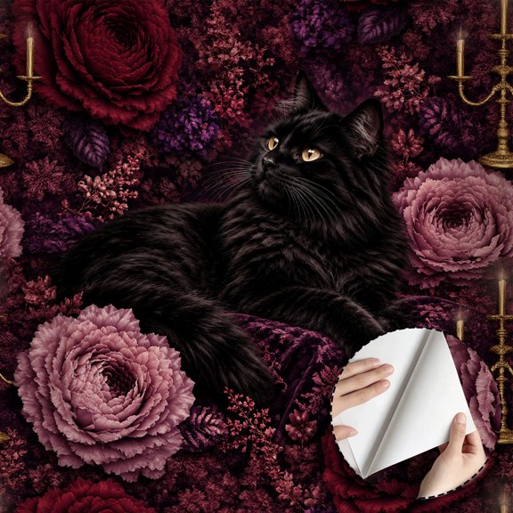 Gothic Black Cat Dark Floral Wallpaper Vintage Gothic Peel and Stick Wallpaper Waterproof Contact Paper for Home Decor Bedroom Living Room Bathroom Dorm Room Shelf 17.7 * 118 in