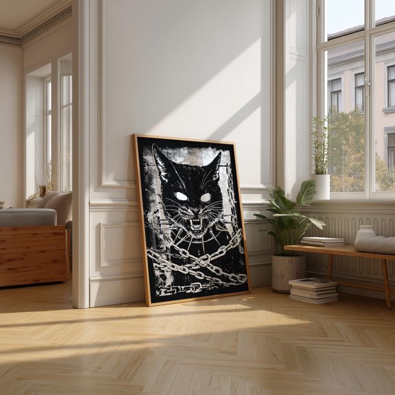 Gothic Black Cat Poster Punk Grunge Chains , Poster Print Only