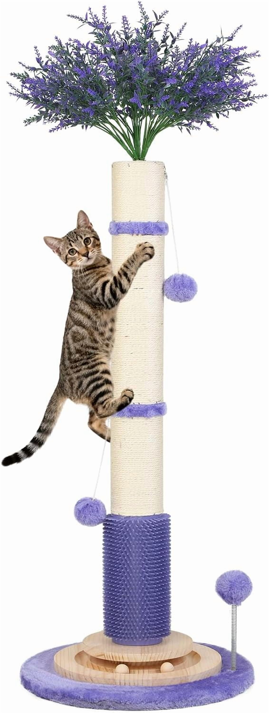 Gothic Black Cat Scratching Post with Sisal Rope, Interactive Ball Toys, and Self-Groomer Brush for Large Indoor Cats