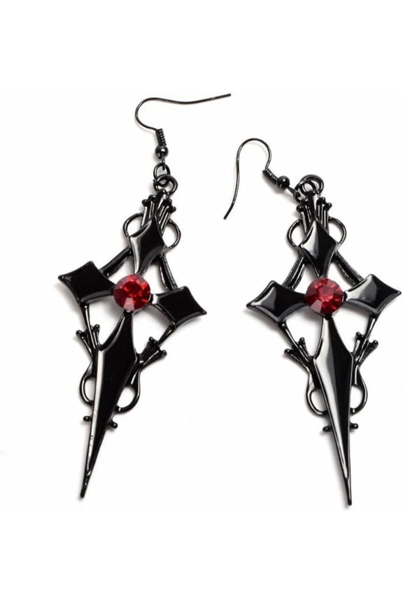 Gothic Black Cross Earrings for Women,Y2k Gothic Crystal Earrings Punk Men Drop Dangle Earrings Hiphop Disc Cross Statement Earrings Ear Cuffs