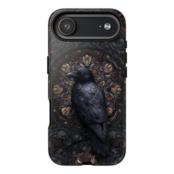 Gothic Black Crow Raven Stained Glass Phone Case 17 16 15 14 13 12 11 Pro Max