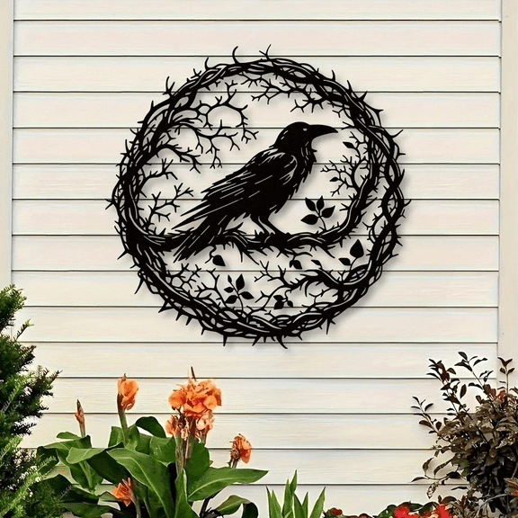 Gothic Black Crow Wall Art Vintage Industrial Bird Silhouette Home Decor