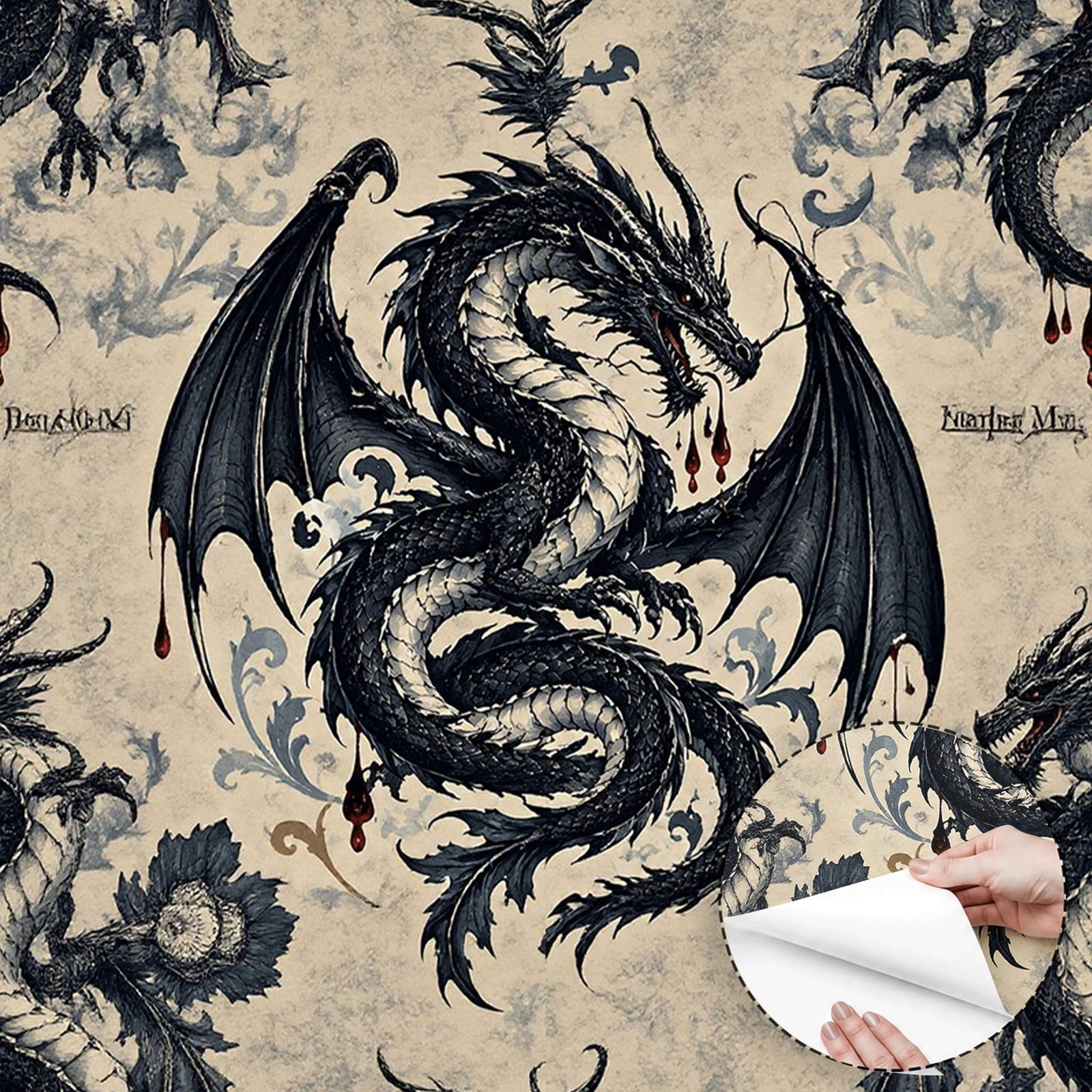 Gothic Black Dragon Peel and Stick Wallpaper Removable Self Adhesive ...