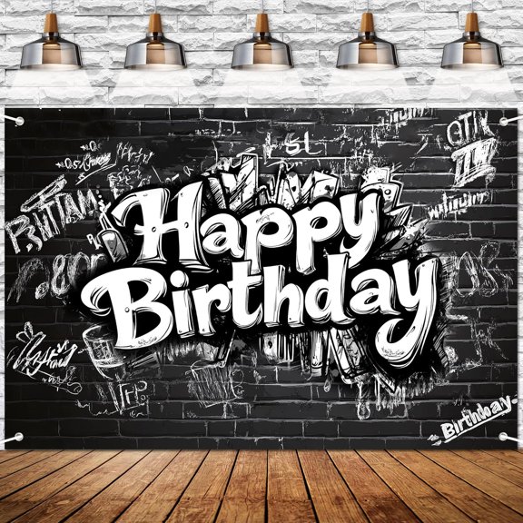 Gothic Black Graffiti Birthday Backdrop Banner - Urban Street Style Background for Photoshoot Studio, Teenager Party Decor, Milestone Celebrations, Content Creator Background 72x43 Inch
