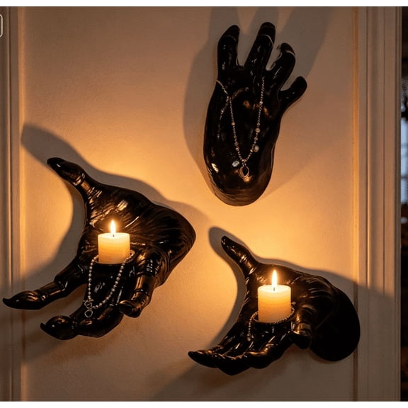 Gothic Black Hand Wall Sculpture – Creepy Long Nail Hand – Jewelry & Watch Holder, Gothic Décor for Wall or Table, Perfect for Halloween (Hand-of-Darkness)