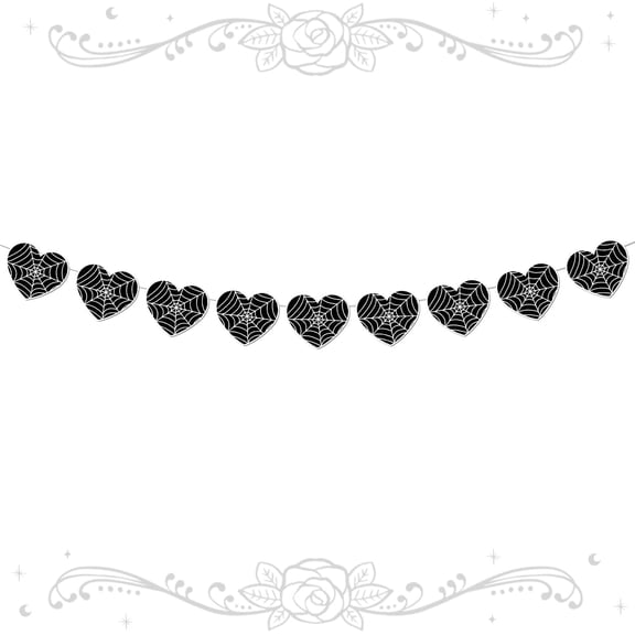 Gothic Black Heart Garland Banner Halloween Spider Web Heart Banner Decoration Black Heart Decor for Halloween Spooky Gothic Birthday Party Bridal Shower Bachelorette Party Supplies