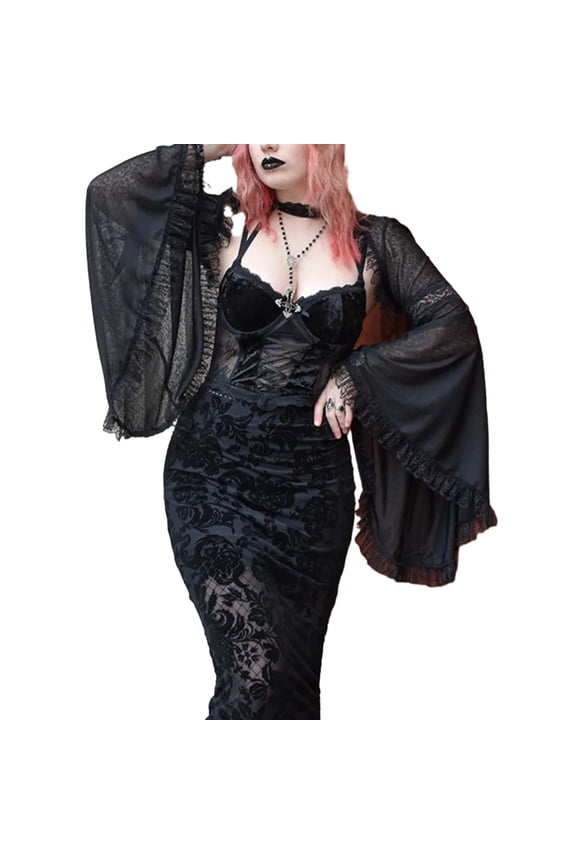 Gothic Black Lace Shrug Women Long Sleeve Top Soft and Breathable Perfect for Parties and Dates
