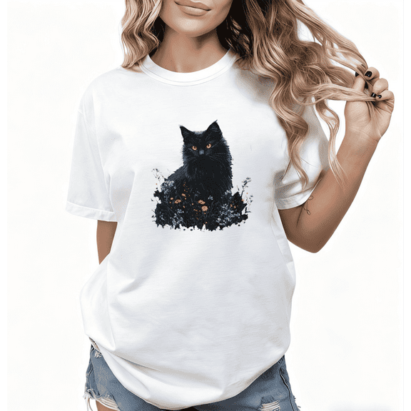 Gothic Black Print T shirt Cat Graphic Tees Pet Lover Shirts Plus Size S-5XL Tops
