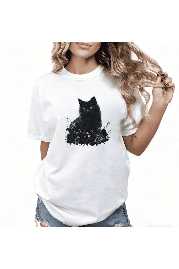 Gothic Black Print T shirt Cat Graphic Tees Pet Lover Shirts Plus Size S-5XL Tops