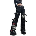 thumbnail image 1 of Gothic Black Punk Cargo Jeans for Women Wide Straight Leg Grunge Baggy Pants Aesthetic Trousers Y2k Streetwear with Pockets, 1 of 7