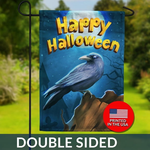 Gothic Black Raven Halloween Flag Double Sided Polyester Decor