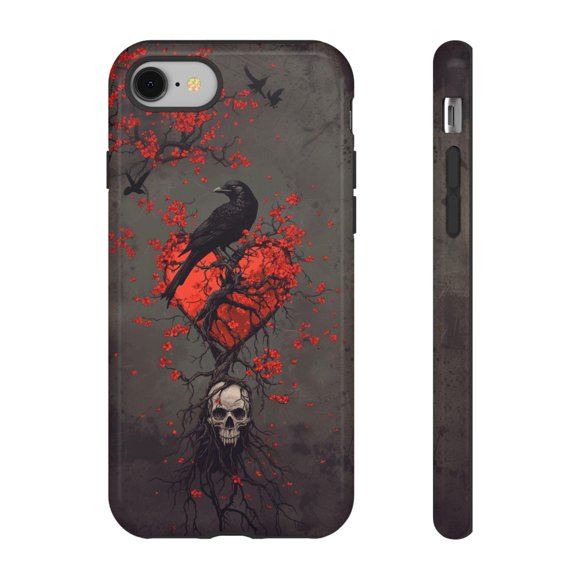 Gothic Black Raven Tough Phone Case, Dual-Layer Protective Cover for iPhone