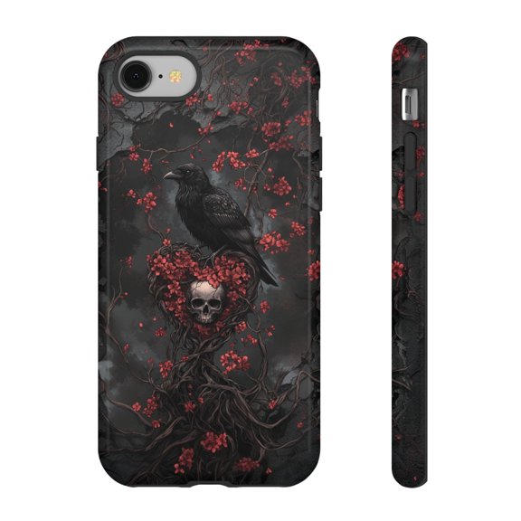 Gothic Black Raven Tough Phone Case, Dual-Layer Protective Cover for iPhone