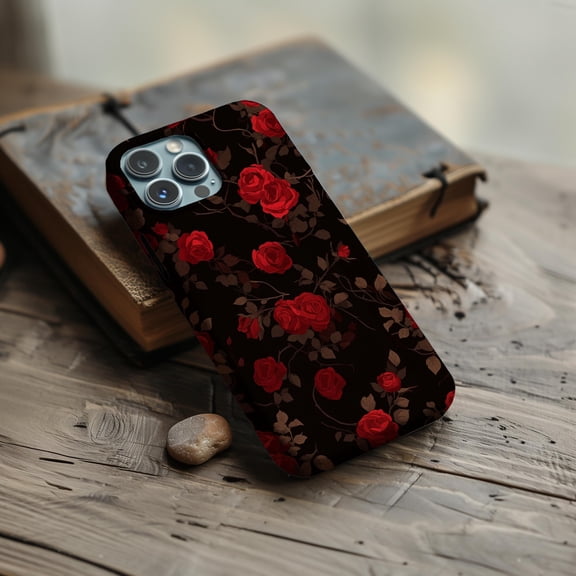 Gothic Black Red Rose Phone Case For iPhone Samsung Pixel Slim Hard Shell Dark Flower Romantic Art Gift