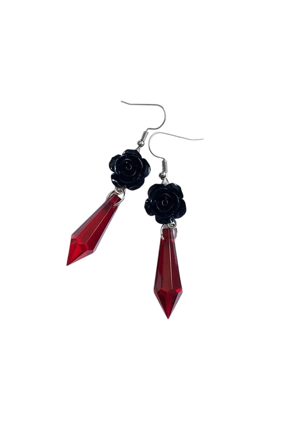 Gothic Black Rose Earrings For Punk Rock Style Dangle Drop Earrings Gothic Jewelry Dark Aesthetic Red - One Size